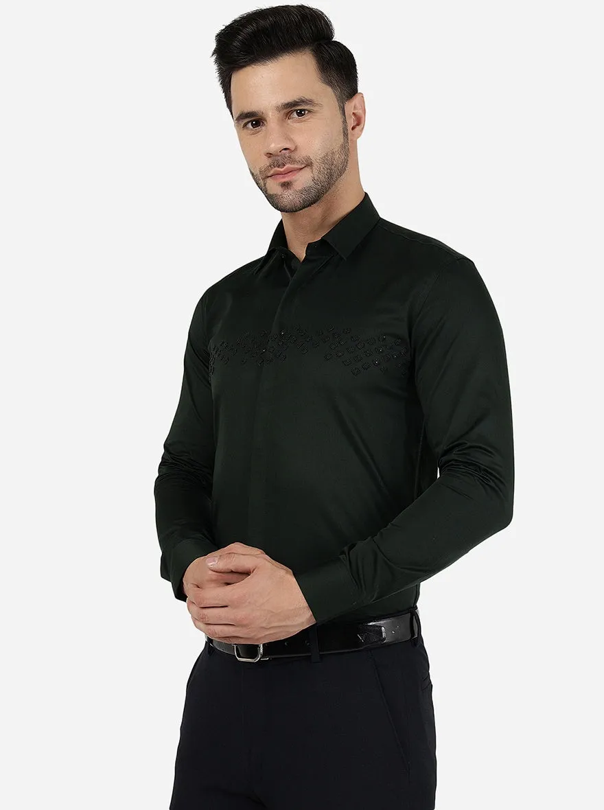 Bottle Green Solid Slim Fit Party Wear Shirt | JB Studio