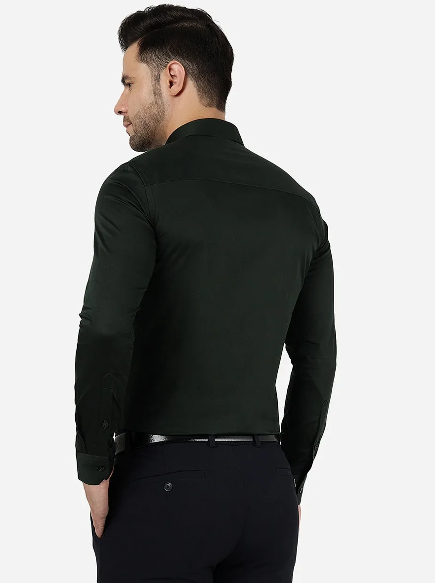 Bottle Green Solid Slim Fit Party Wear Shirt | JB Studio