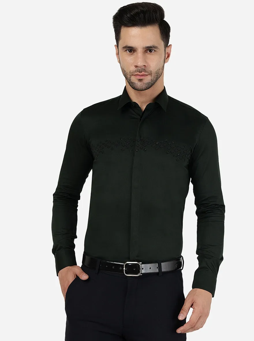 Bottle Green Solid Slim Fit Party Wear Shirt | JB Studio