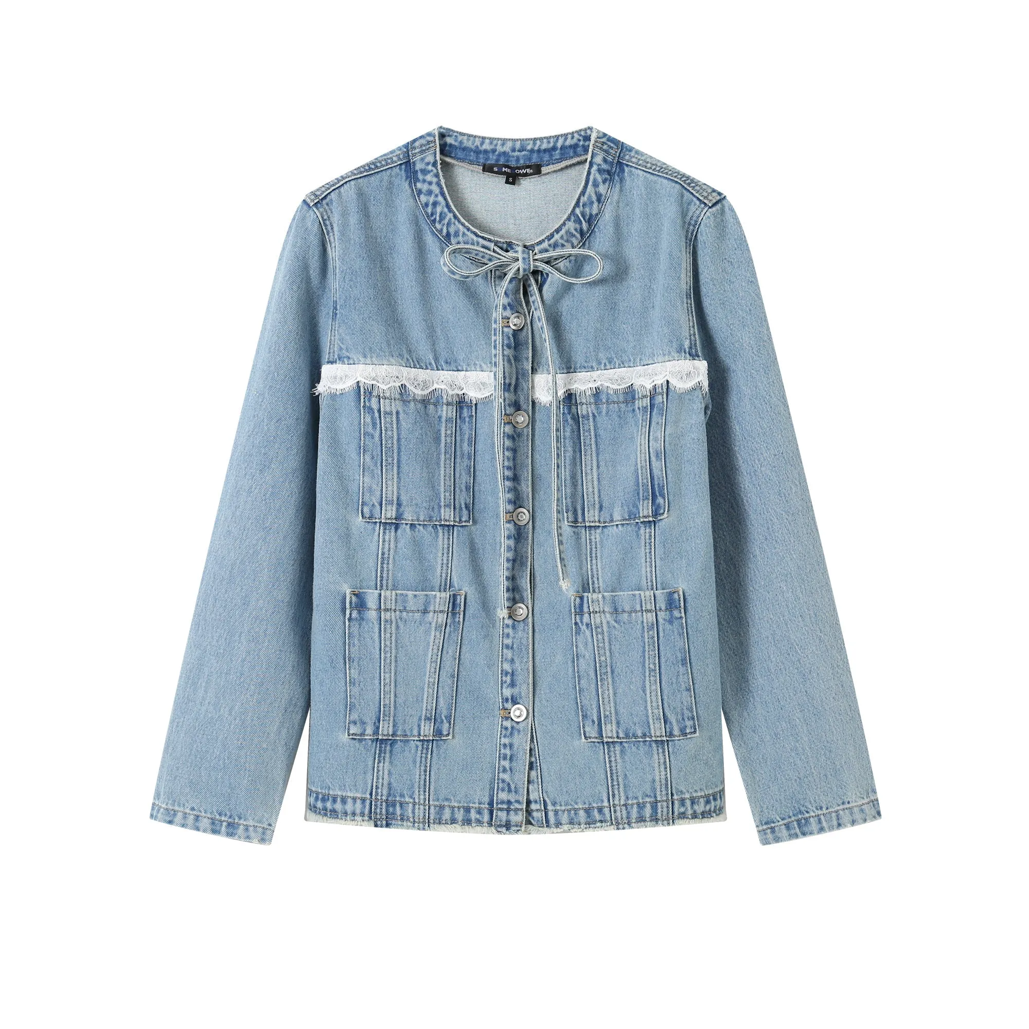 Lace Denim Jacket In Blue