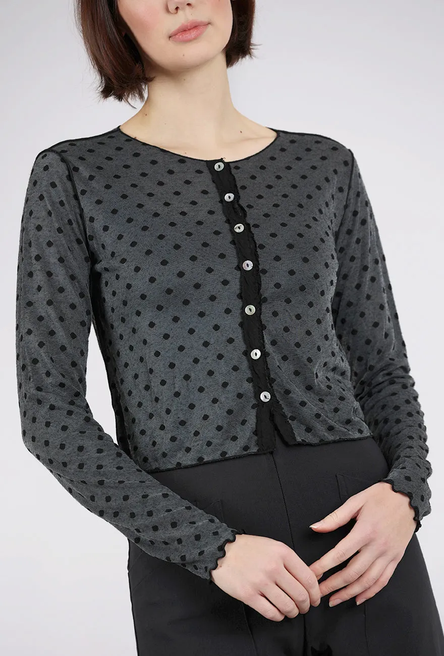 Mesh Dot Cropped Cardie, Black
