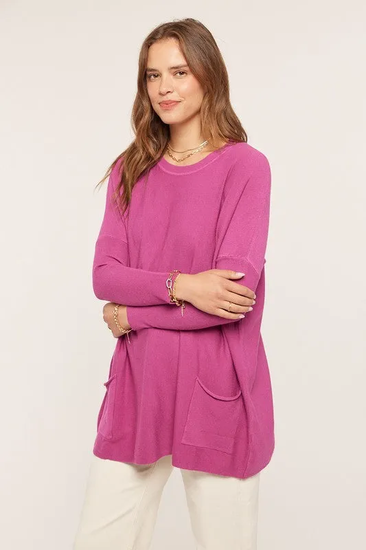 Oversized Lightweight Pocket Sweater Top - 2 Colors!
